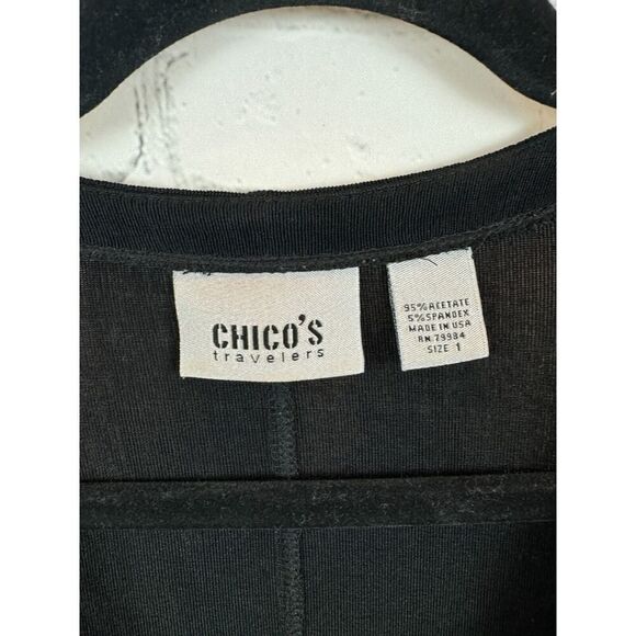 CHICO'S TRAVELERS black knit hook and loop front cardigan sweater 1 M - Picture 2 of 6